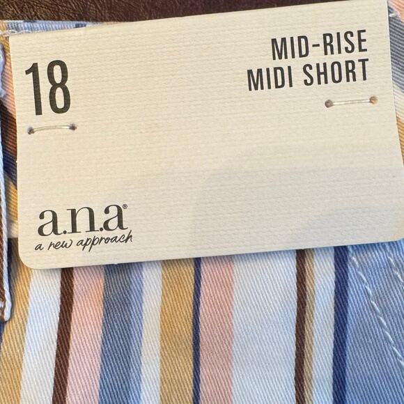 a.n.a NWT A New Approach Women's SZ 18 Mid-Rise Midi Shorts Stripe 5" Inseam - Picture 8 of 10